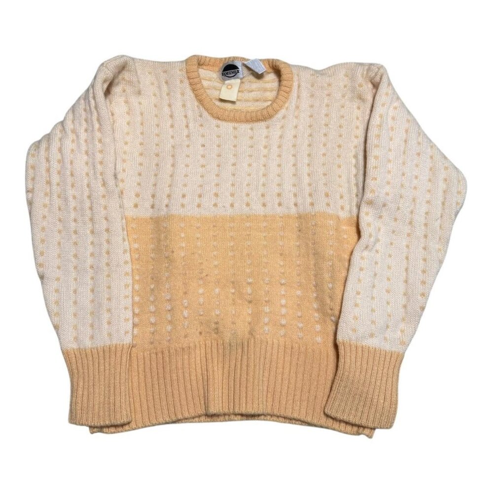 Vintage 70s Equinox Pure‎ Wool Yellow Polka Dot Round Neck Sweater Women's XS